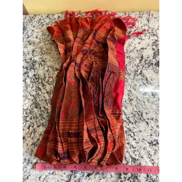 Womens Rectangle Scarf Handwoven Fringe Red Orange Striped Pattern Lightweight - Picture 5 of 6